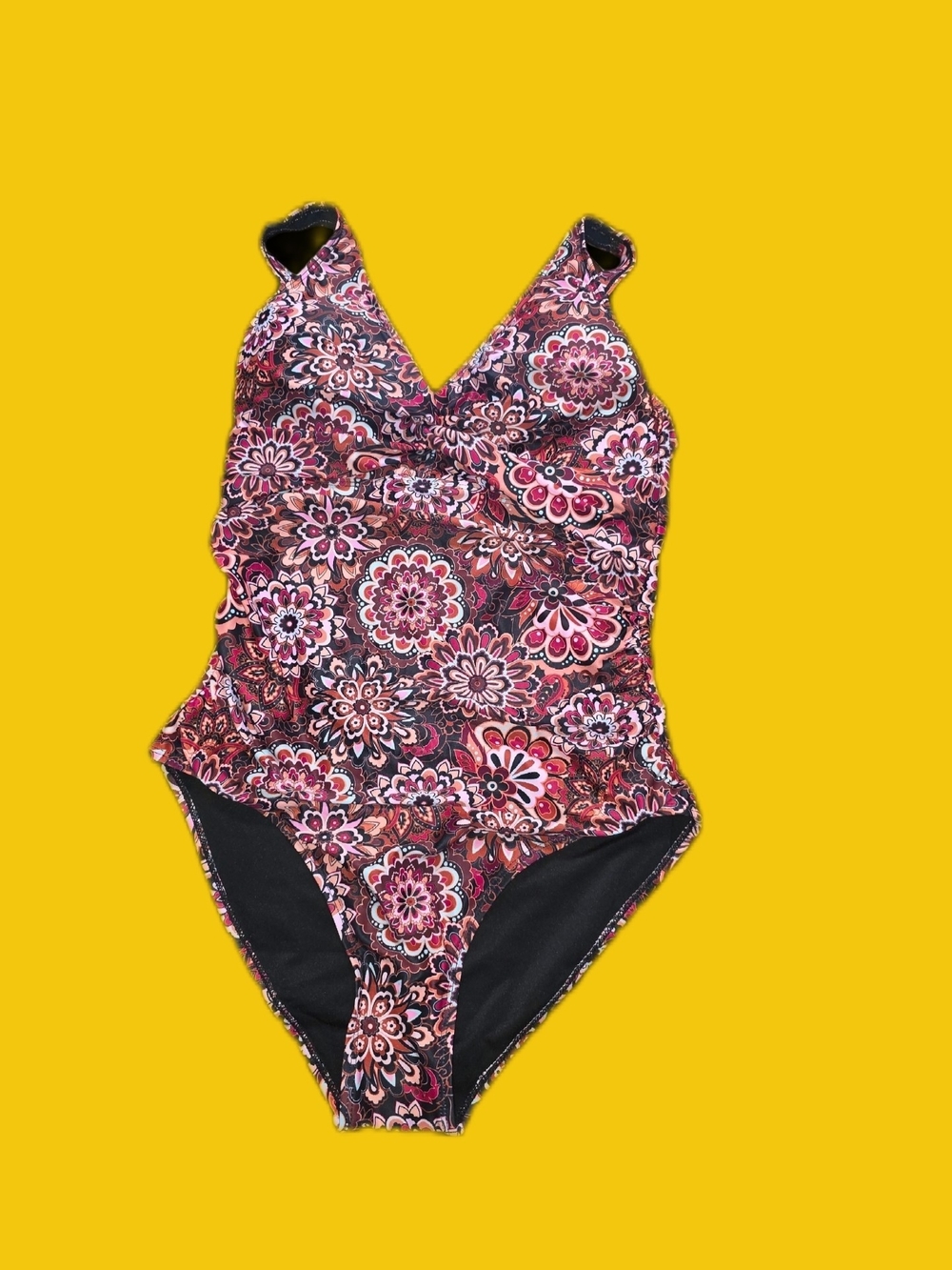 Floral Print One-Piece Swimsuit in Pink and Black